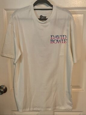 David Bowie White Short Sleeve Graphic Tee with Backhit